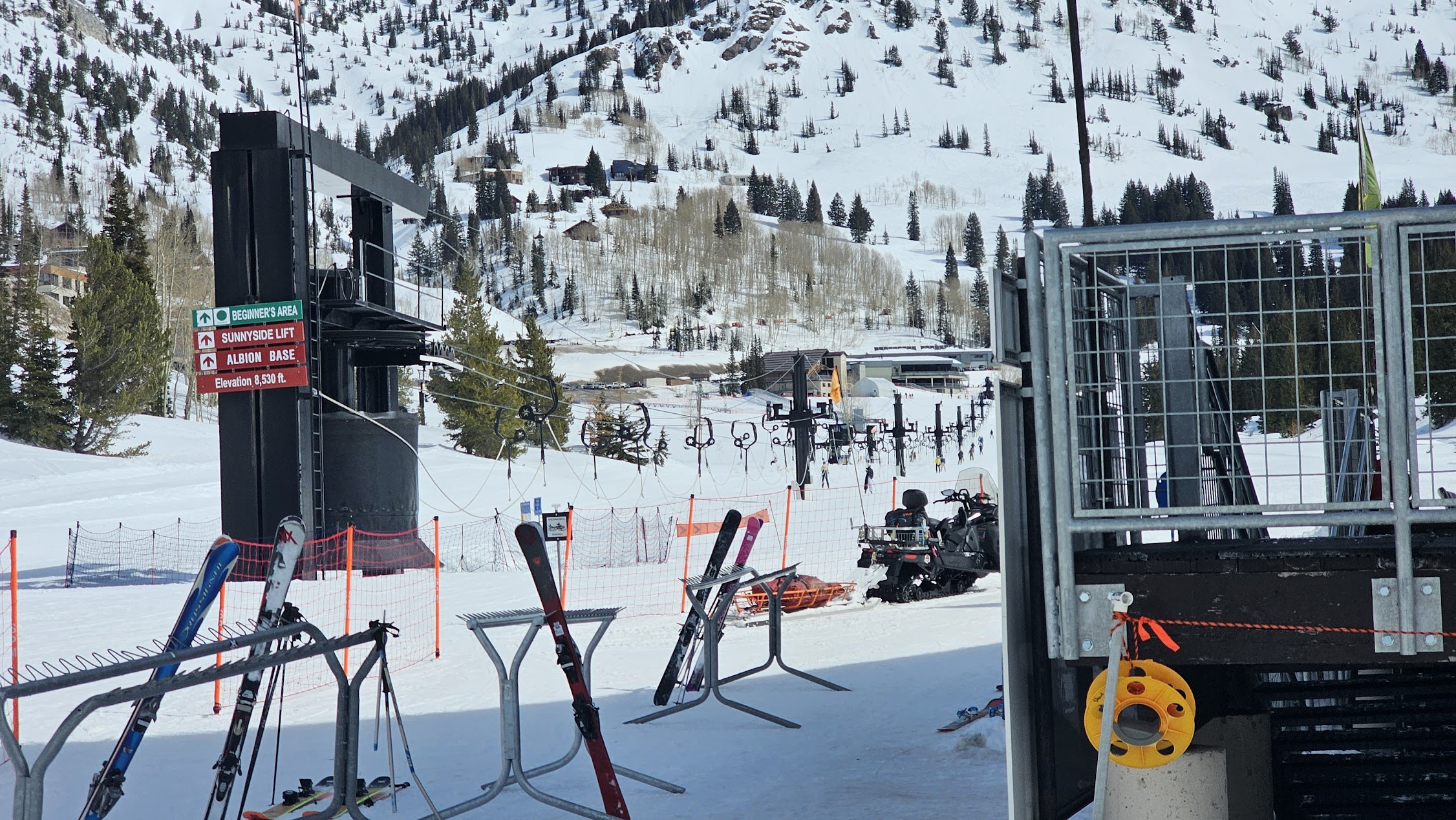 Beginner ski lesson area on a sunny day