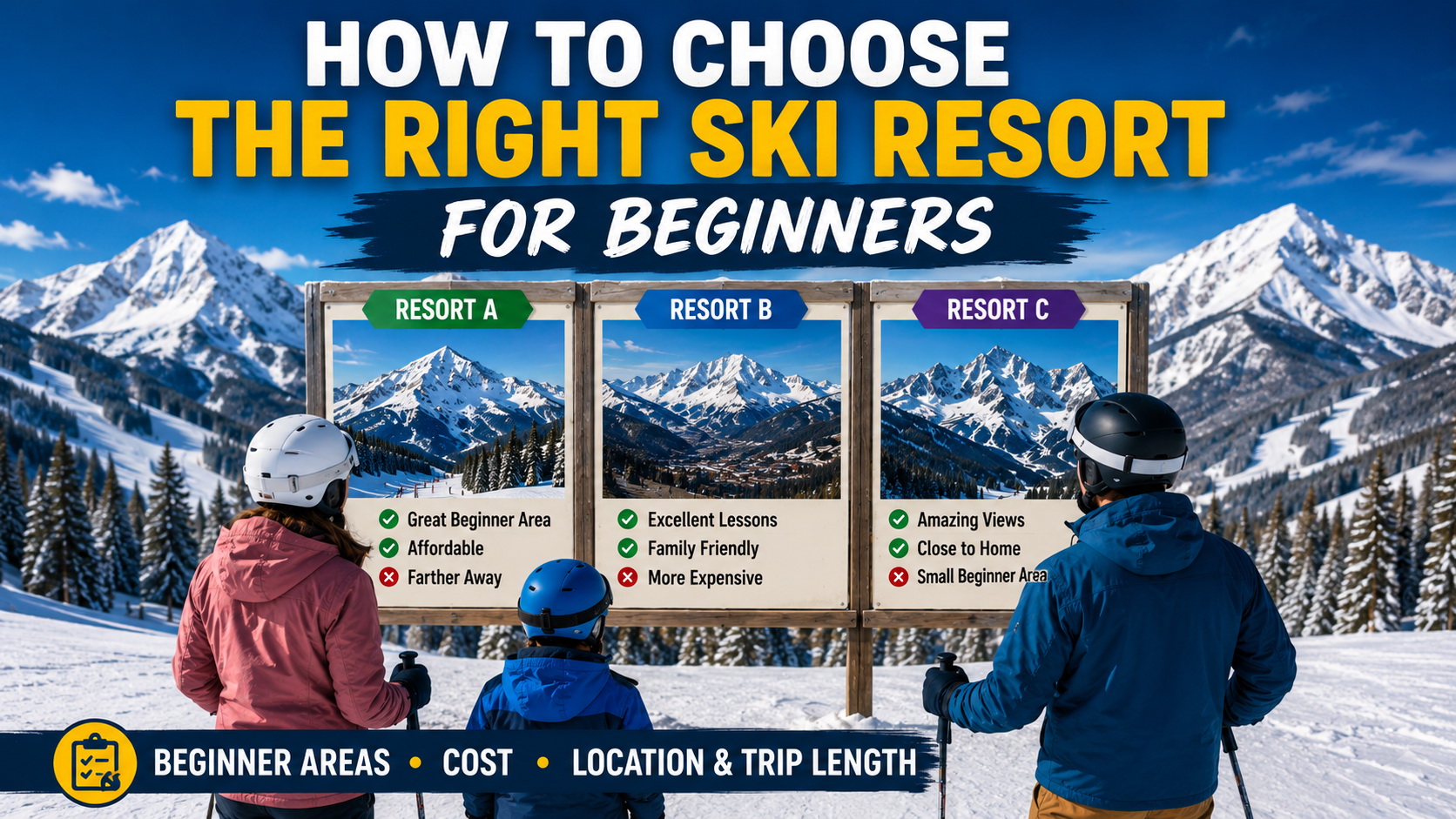 How to choose a beginner ski resort using learning terrain, cost and location