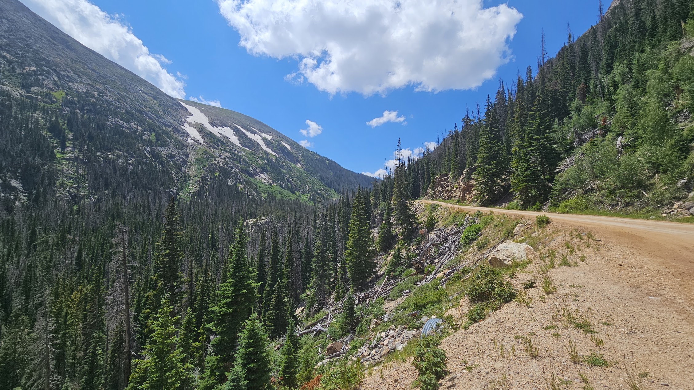 Narrow dirt surface of Old Fall River Road in Rocky Mountain National Park